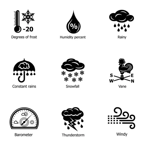 Frostiges Wetter Symbole gesetzt, einfacher Stil — Stockvektor