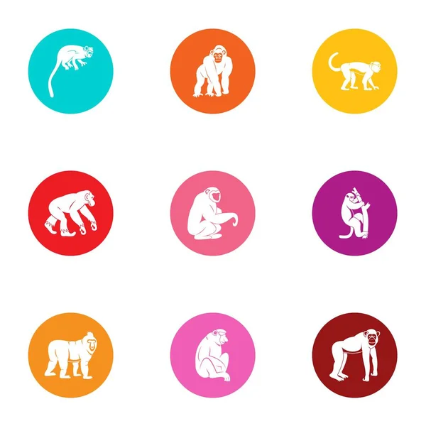 Anthropoid icons set, flat style — Stock Vector