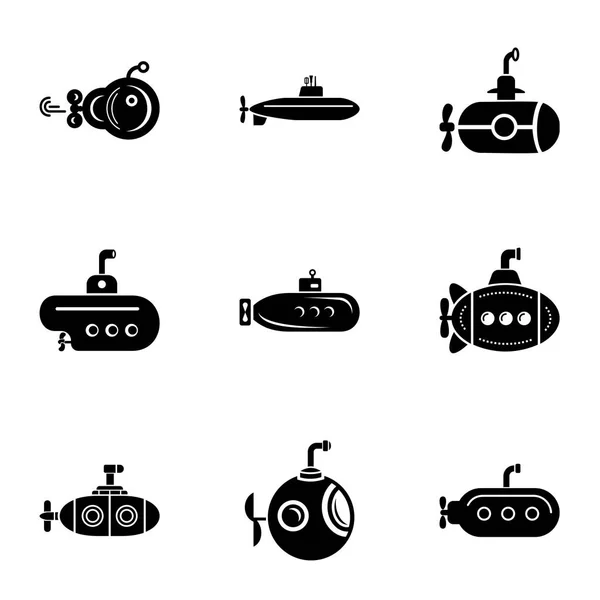 潜艇船的图标设置, 简单的风格 — 图库矢量图片