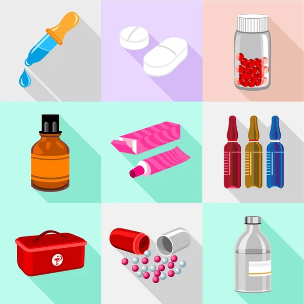 Set di icone di base medica, stile cartone animato — Vettoriale Stock