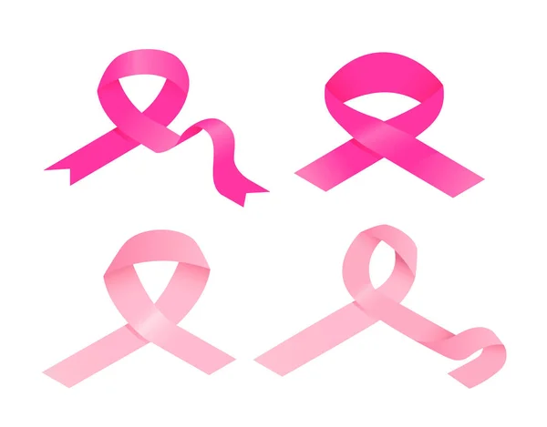 Conjunto de iconos de cinta rosa de cáncer de mama, estilo isométrico — Archivo Imágenes Vectoriales