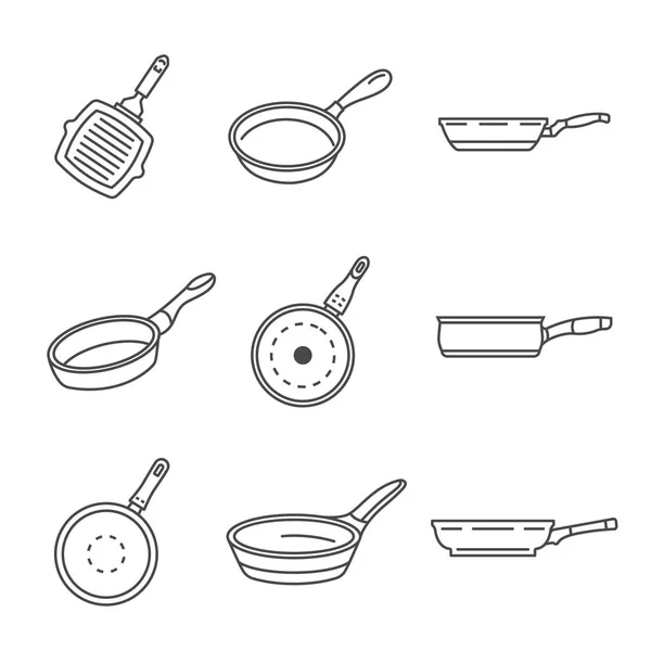 Rooster pan pictogram set, omtrek stijl — Stockvector