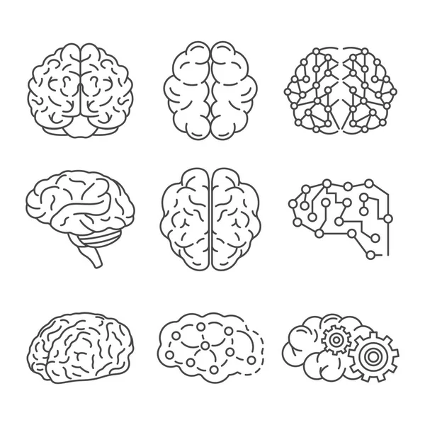 Set di icone del cervello di memoria, stile di contorno — Vettoriale Stock