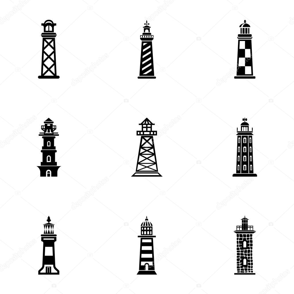 Coastal lighthouse icons set, simple style