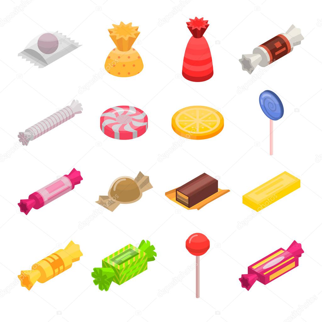 Sugar candy icon set, isometric style