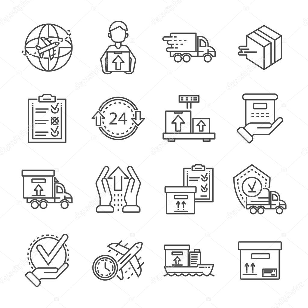 Parcel dellivery icon set, outline style
