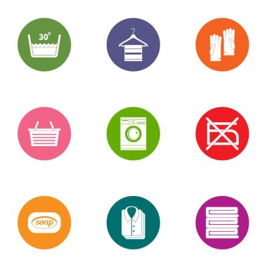 El yıkama Icons set, düz stil