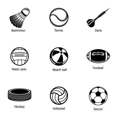 Atletik şeyler Icons set, basit tarzı