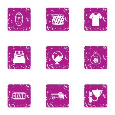 İnfantil simgeler kümesi, grunge tarzı için oyuncak