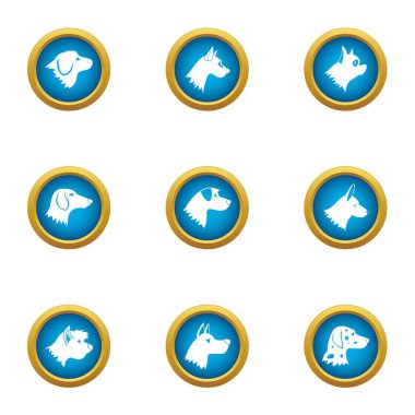 Köpek yüz simgeleri ayarla, stil düz