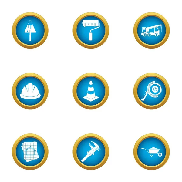 Blauwdruk iconen set, vlakke stijl — Stockvector