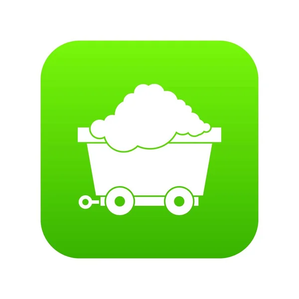 Vagn på hjul med kol ikonen digital grön — Stock vektor
