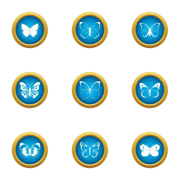 Winged insect icons set, flat style — Stock Vector