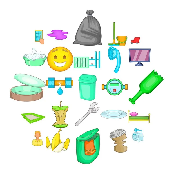 Servicio de limpieza iconos conjunto, estilo de dibujos animados — Vector de stock