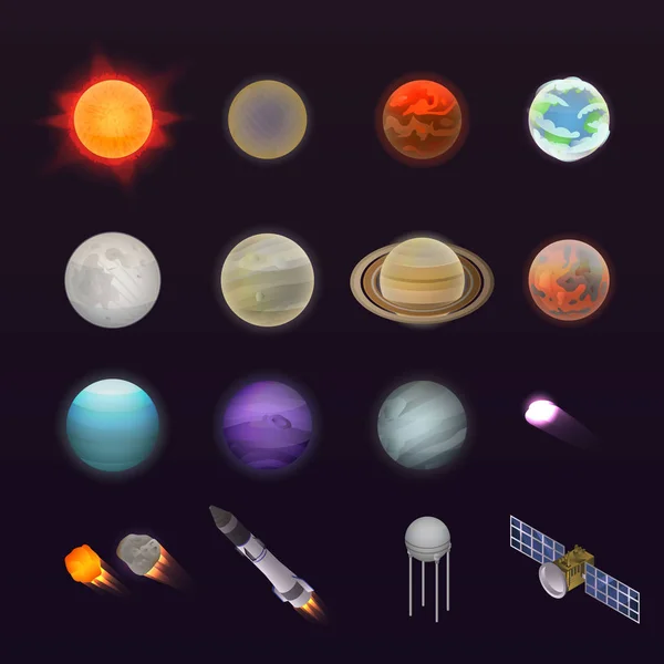 Planets icon set, isometric style — Stock Vector