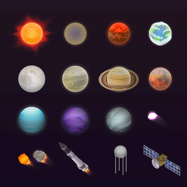 Planeten Icon Set, isometrischer Stil — Stockvektor