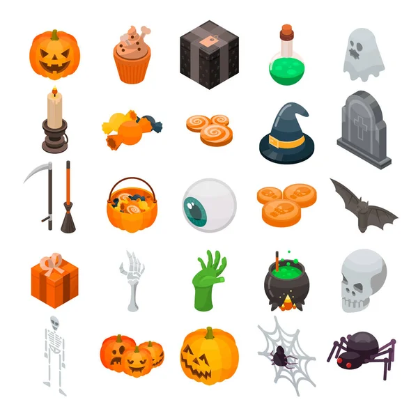 Set de iconos de Halloween, estilo isométrico — Vector de stock