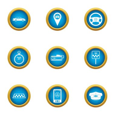 Taksi merkezi Icons set, düz stil