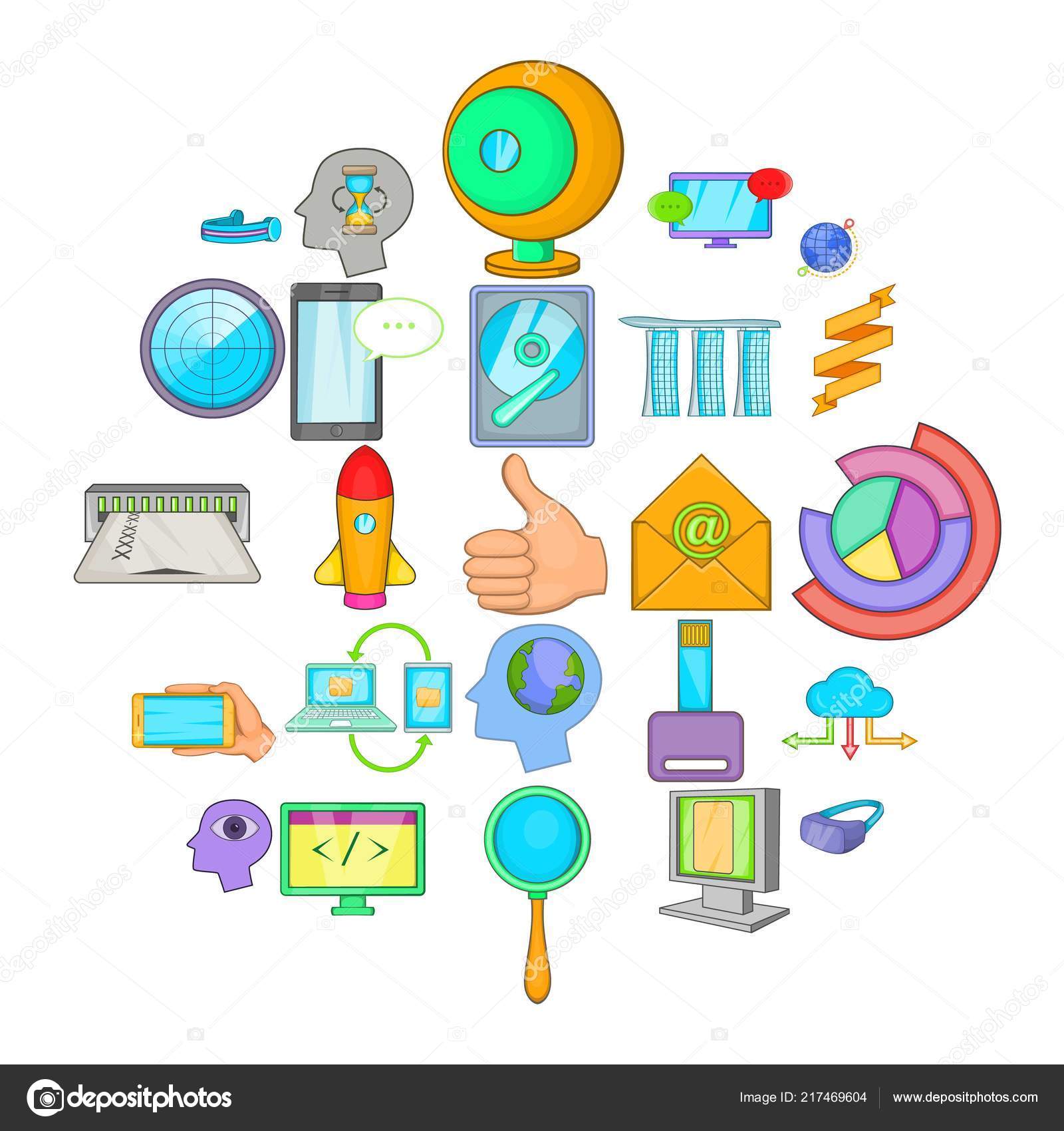 Data transfer icons set, cartoon style \u2014 Stock Vector