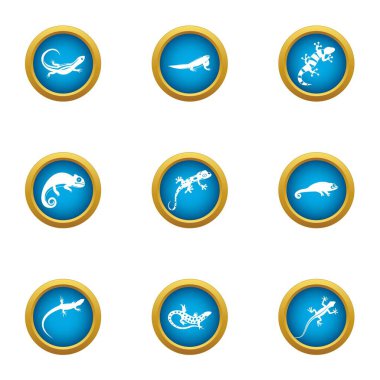 Viviparous kertenkele Icons set, düz stil