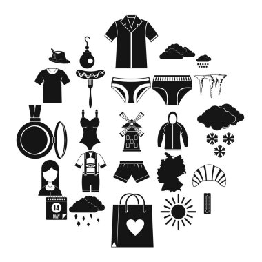 Sıcak giysiler Icons set, basit tarzı