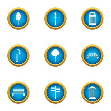 Plaza Icons set, düz stil