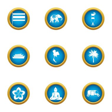 Asya kült Icons set, düz stil