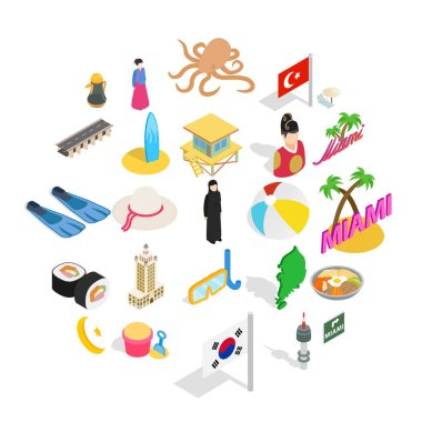 Hostelry Icons set, izometrik stili