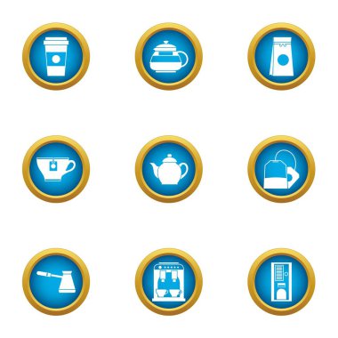 Espresso makinesi Icons set, düz stil