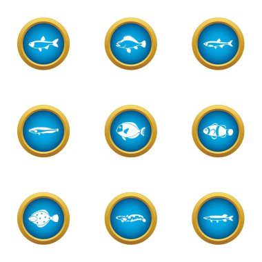 Icons set, düz stil balık fileto
