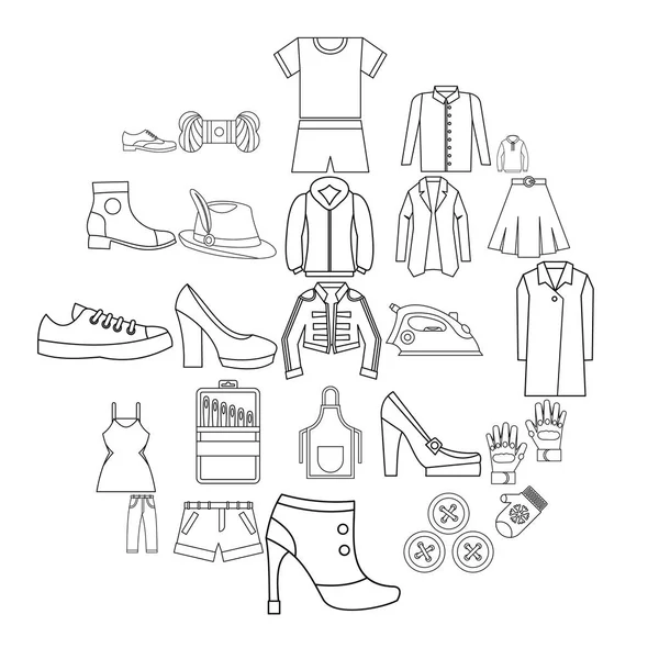 Couture des icônes de chaussures ensemble, style contour — Image vectorielle