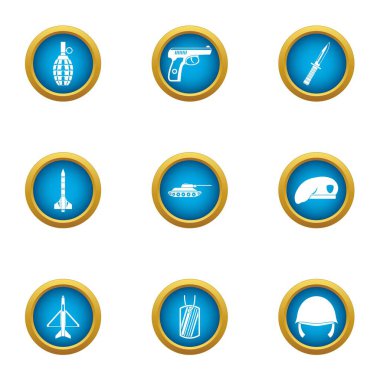 Silahlı saldırı Icons set, düz stil