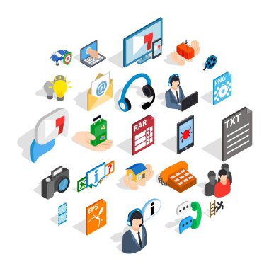 Teknik destek Icons set, izometrik stili