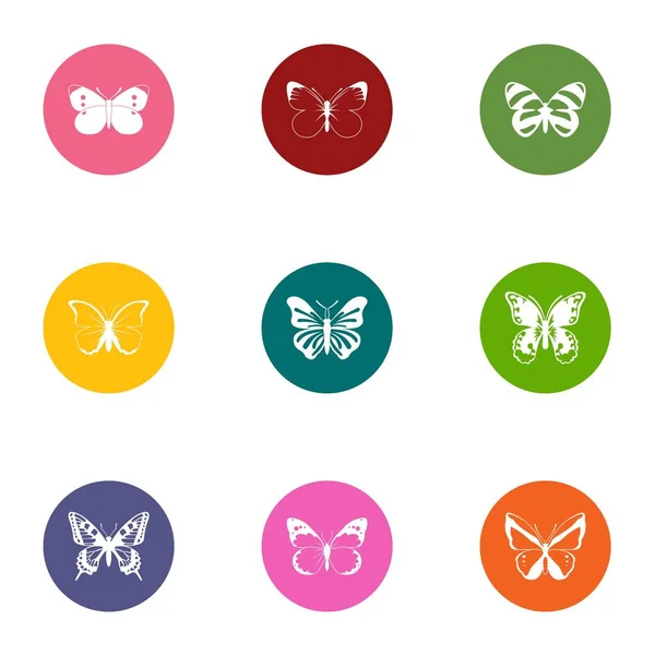 Conjunto de iconos de ala de mariposa, estilo plano — Vector de stock