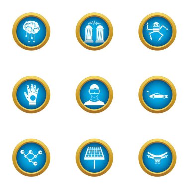 Robotization Icons set, düz stil