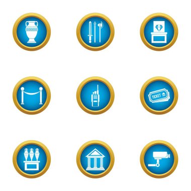 Müze güvenlik Icons set, düz stil