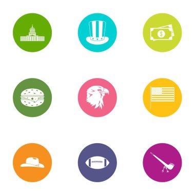 Amerika işareti Icons set, düz stil
