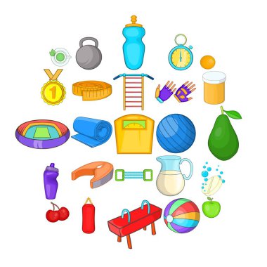 Atletizm Icons set, karikatür tarzı