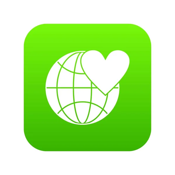 Dünya Dünya Dünya Kalp Simgesi Dijital Yeşil Beyaz Vektör Illüstrasyon — Stok Vektör