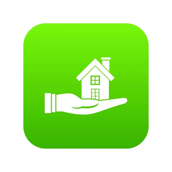 Dom w dłoń ikona zielony cyfrowy — Wektor stockowy