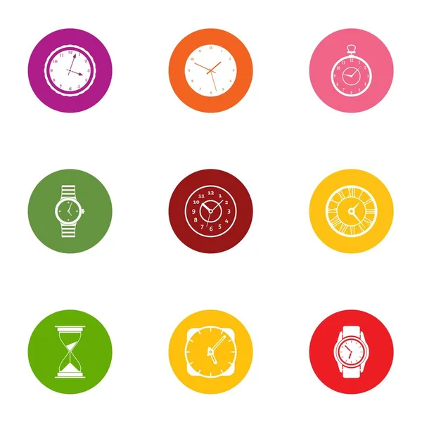 Conjunto de iconos de reloj, estilo plano — Archivo Imágenes Vectoriales