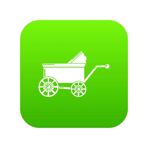 婴儿马车古图标绿色矢量 — 图库矢量图片