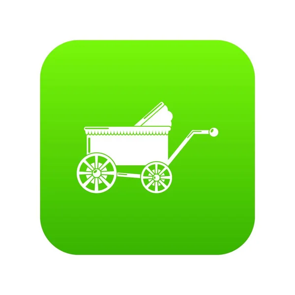 Bebé carro icono antiguo vector verde — Archivo Imágenes Vectoriales