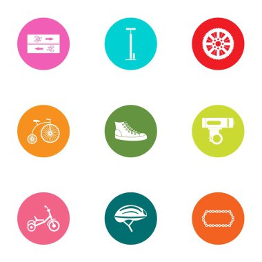 Bisiklet yol Icons set, düz stil