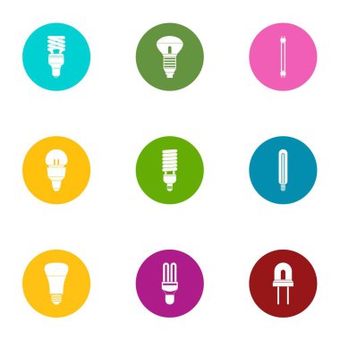 Yapay ışık Icons set, düz stil