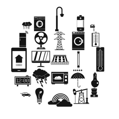 Elektrik enerjisi Icons set, basit tarzı
