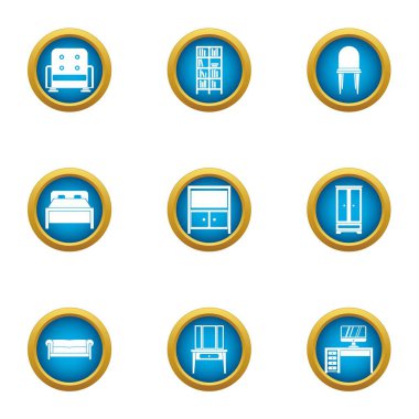 Vintage Odası Icons set, düz stil