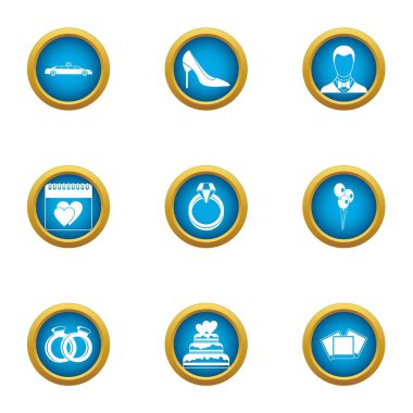 Kilise düğünü simgeler ayarla, stil düz