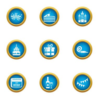 Düğün bayram simgeler ayarla, stil düz