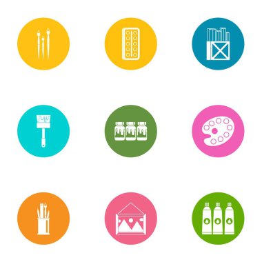 Parlak renkli simgeler kümesi, düz stil